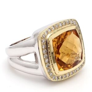 14 kt White/Yellow Gold Diamond & Citrine Ring Size 7.5 New w/ Tag